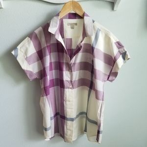 Burberry Brit short sleeve purple plaid shirt XL